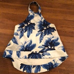 Blue and white high to low top with halter